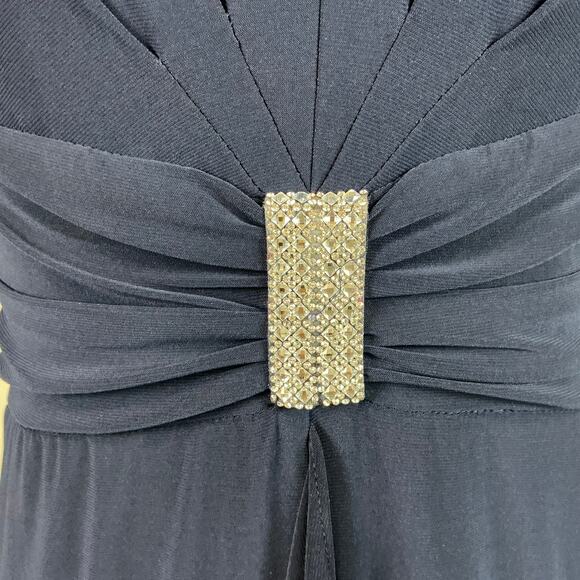 Beaded Short Sleeve Evening Gown Blue Size 6 R&M Richards V-Neck Formal Dress - Picture 9 of 14